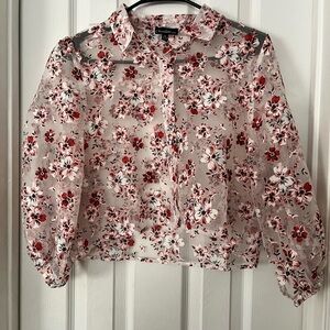 Chocolate Red and White Floral Blouse